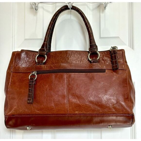 GIANI BERNINI - Double Zip Glazed Leather Satchel/Espresso w/Faux Leather Trim - Picture 3 of 16